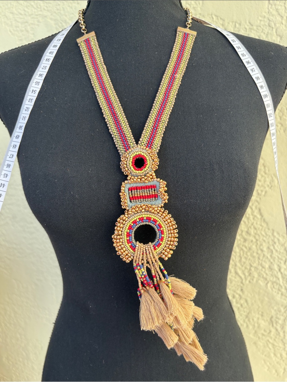 Chico's Gold, Pink & Light Blue Beaded Statement Necklace